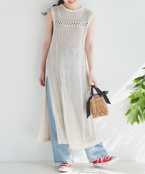 未使用【SLOBE IENA】透かし編み ノースリーブロングワンピース 未使用【SLOBE IENA】透かし編み ノースリーブロングワンピース