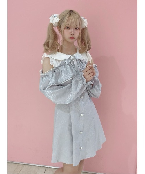 Ank Rouge（アンクルージュ） ワンピース ぽんぽんリボンオフショルOP