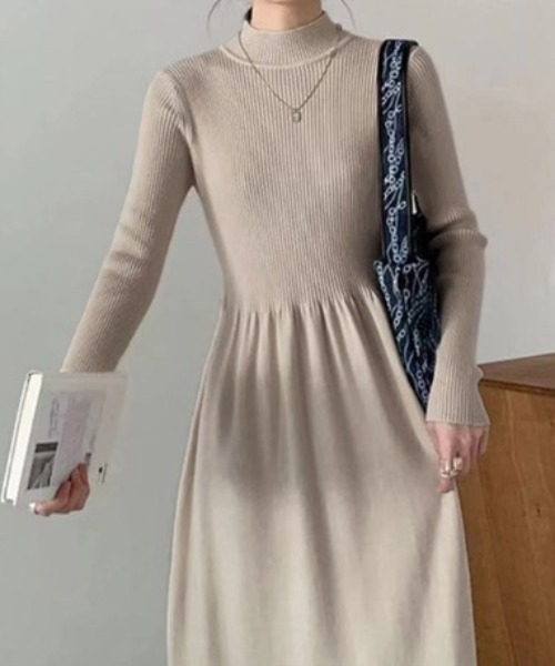 エストネーション　ハイネックウエスト切替ロングワンピース美品 楽天市場】 ウエスト切替ハイネックニットワンピース [E3253