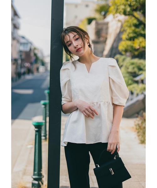HANAE MORI　セットアップ　ドット　スカート　ドレスシャツ　　9号　M バルーンスリーブ刺繍ドレス(ネイビー)H1-392NA-M | OTONA DRESS