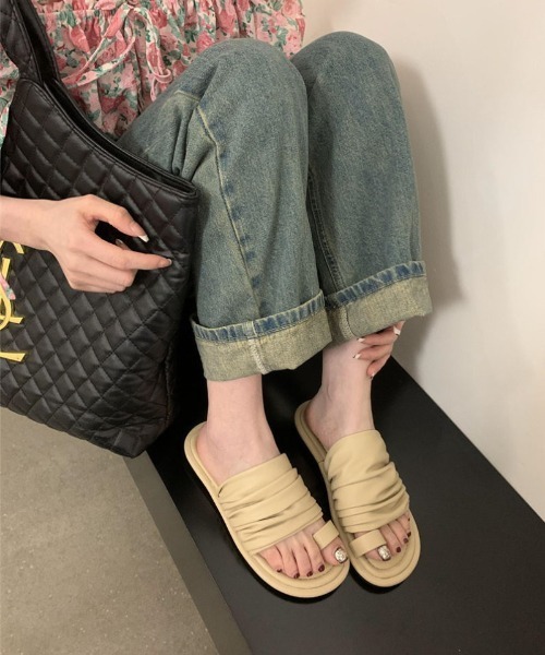   ダブルバンド スリッポン フラットサンダル ダブルストラップフラットサンダル｜STYLEMIXER（スタイル