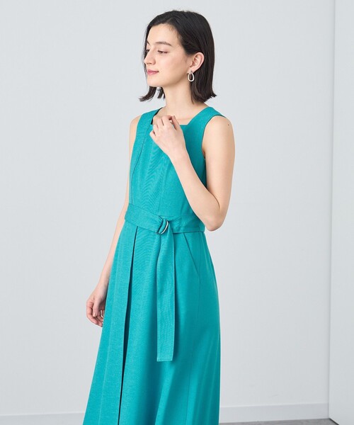 ANAYI ノースリーブプリーツワンピース　38 アナイANAYI ターコイズカラーノースリーブ プリーツワンピース38