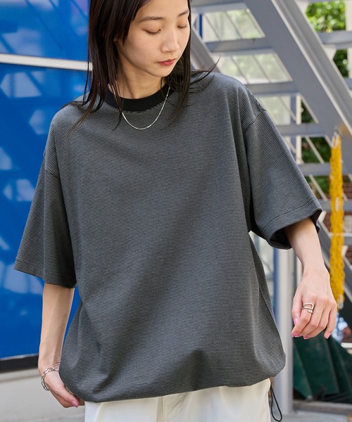 MONO-MART tシャツ ドローコード オーバーサイズボーダー半袖