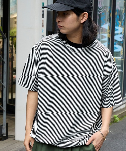 MONO-MART tシャツ ドローコード オーバーサイズボーダー半袖