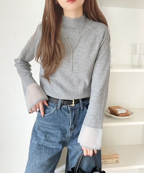 ハイネック ドルマン レディース セーター  フレア フェミニン サイドスリット リブ リブニット かわいい 大人可愛い きれいめ おしゃれ かっこいい こなれ感 楽天市場】4色 カットアウトニット カットオフ リブニット