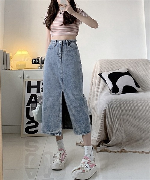 ☆DRIES VAN NOTEN☆ フロントスリットデニムミディスカート♪ FREE STYLISTS スカート フロントスリットデニムスカート
