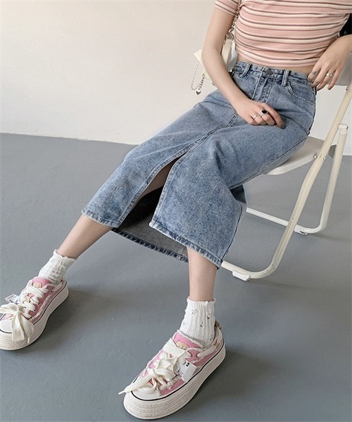FREE STYLISTS スカート フロントスリットデニムスカート