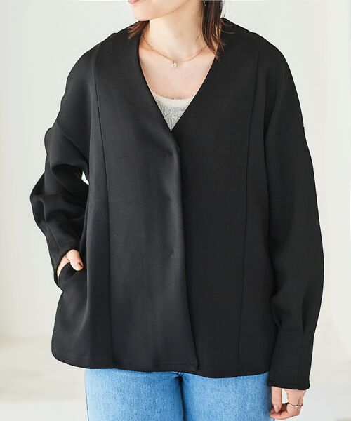 le. coeur blanc ノーカラー フェイクレザージャケット ノーカラーレザージャケット/le.coeur blanc(ルクールブラン