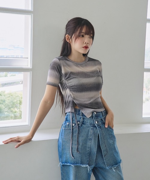 tシャツ 「unnome」グラデーションギャザーTシャツ レディース nemne tシャツ 「unnome」グラデーションギャザーTシャツ