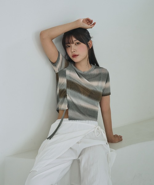 nemne tシャツ 「unnome」グラデーションギャザーTシャツ