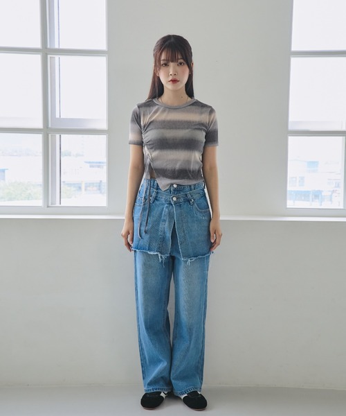 tシャツ 「unnome」グラデーションギャザーTシャツ レディース nemne tシャツ 「unnome」グラデーションギャザーTシャツ