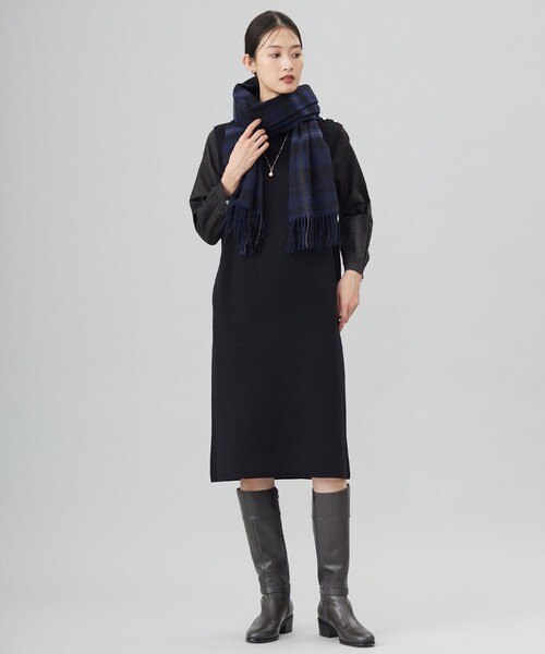 ◎美品 ジェイプレス 黒 カシミヤ100% 刻印ボタン 滑らかな肌触り L 1 J.PRESS（J.プレス） ストール マフラー 「洗える」カシミヤチェック