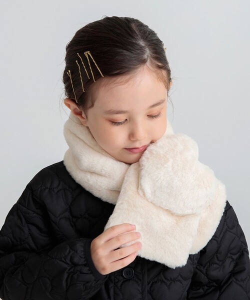 branshes マフラー ハートモチーフ付きフェイクファーマフラー キッズ 