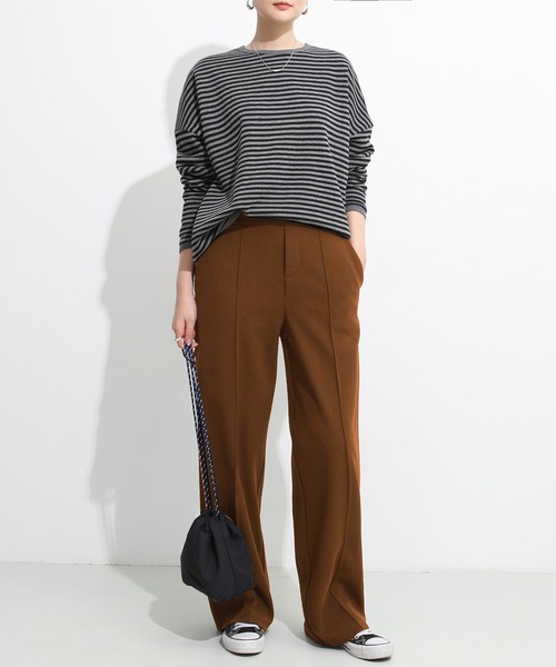 パンツ 選べる丈で美脚見えストレッチセンタープレスパンツ