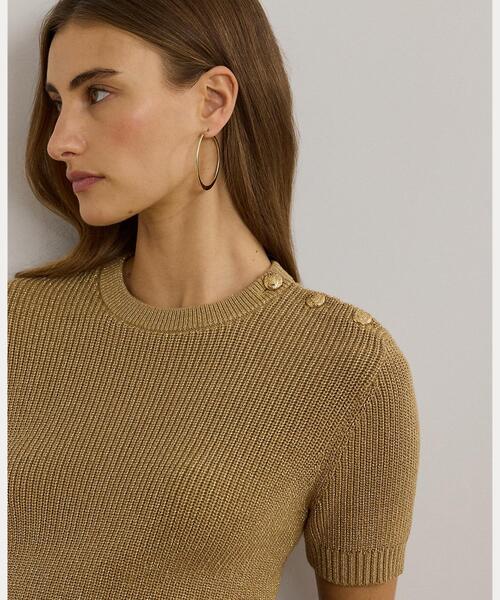 ニット セーター メタリック リブド ショートスリーブ セーター レディース LAUREN RALPH ニット セーター メタリック リブド ショート
