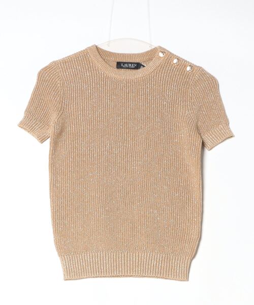 LAUREN RALPH LAUREN / ローレン ラルフ ローレン メタリック リブド ショートスリーブ セーター セール】ストライプド コットン ショートスリーブ セーター