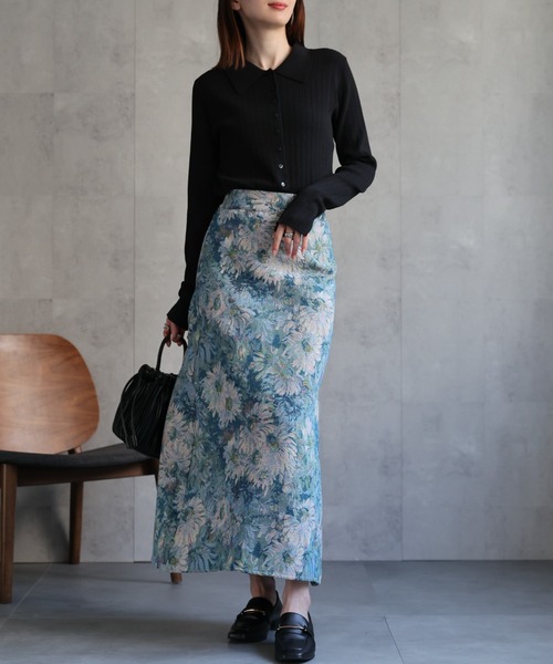 sakishimatokyo スカート ゴブラン柄セミフレアスカート/台形スカート