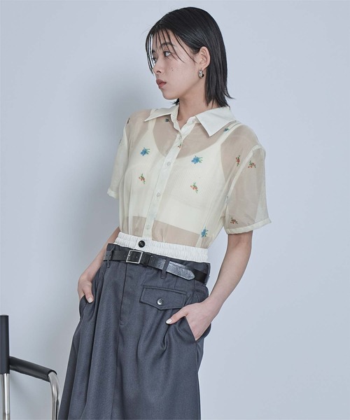 miette（ミエット） ブラウス シャツ 半袖 アソートプリント半袖シアー