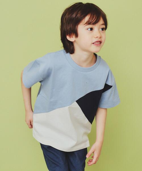 THE SHOP TK tシャツ 「110−160」斜め切替配色Tシャツ/洗濯機OK