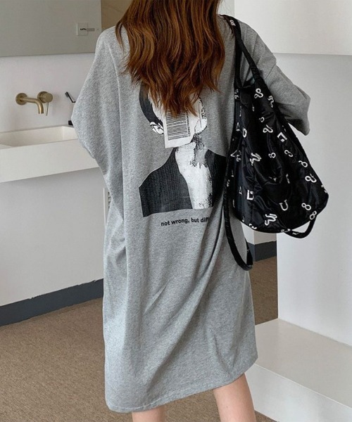 tシャツ プリントデザインロング丈Tシャツワンピース レディース