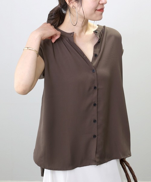 Aletta vita ブラウス シャツ 半袖 エステルジョーゼットプリーツ
