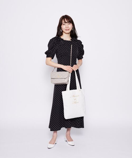 Maison de FLEUR トートバッグ ツイードブランドロゴ刺繍トート