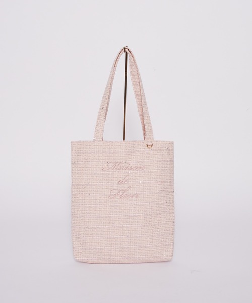 Maison de FLEUR トートバッグ ツイードブランドロゴ刺繍トート