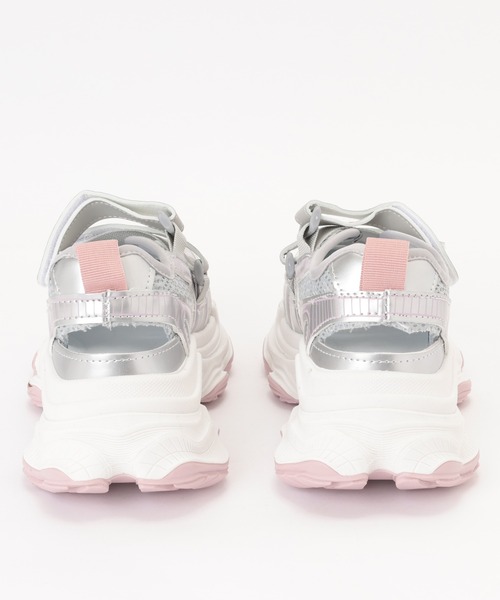極美品✨トッズ　厚底スニーカー　レザー切替 メッシュ ベルクロ 40 ピンク Lace Ladies（レースレディース） 厚底 サンダル メッシュ ベルクロ