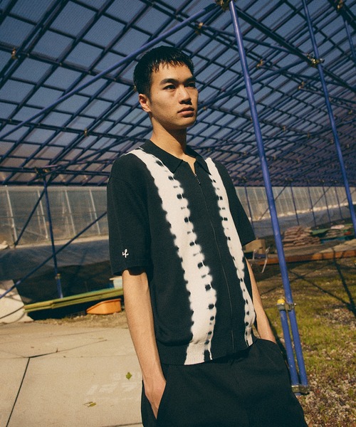 HUF ポロシャツ GARDEN CENTER BLEACH DYED KNIT POLO / ヘンプ
