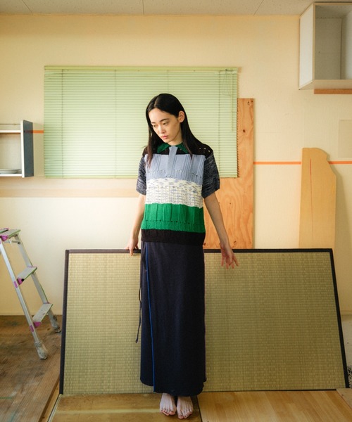 PAMM ポロシャツ ポロ 格子のニットポロシャツ レディース
