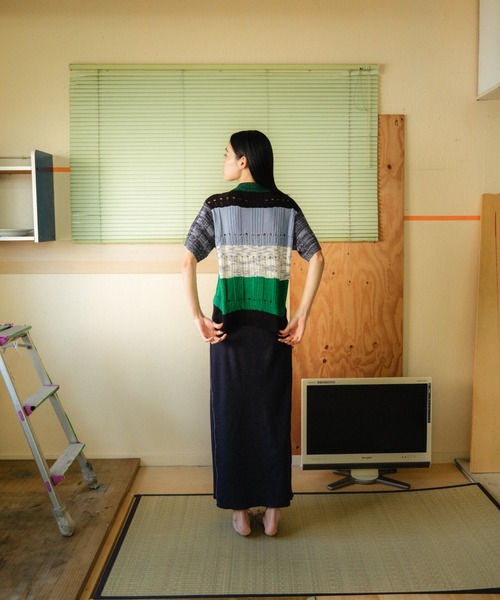 PAMM ポロシャツ ポロ 格子のニットポロシャツ レディース