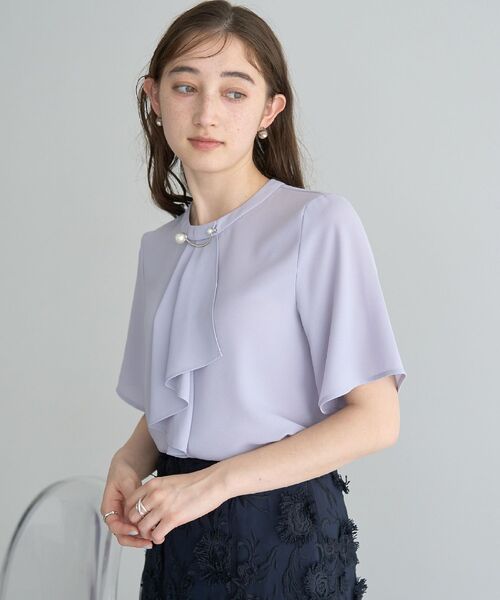 ブラウス シャツ パールブローチ付きボウタイブラウス レディース