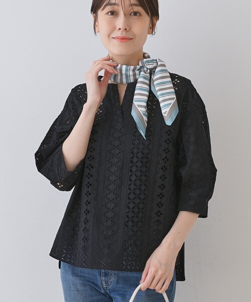 ブラウス シャツ 「刺繍／レース」スラッシュネックブラウス レディース