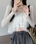 カーディガン 夏 レース付きリブ編みシアーカー...の詳細画像4