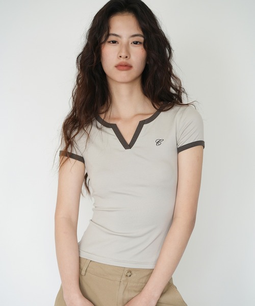 tシャツ VネックリンガーTシャツ EM25s080「EIGHTHMONTH」 レディース