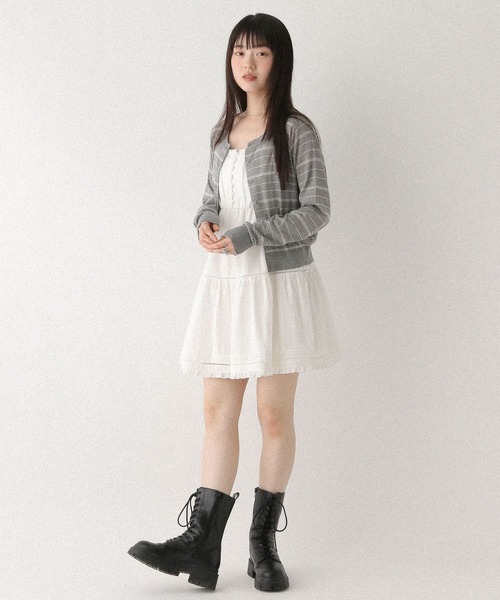 Heather カーディガン モチーフボーダーカーディガン 579590