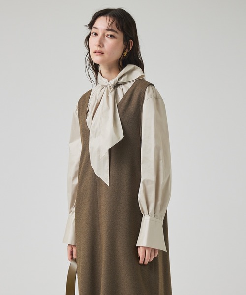 qualite（カリテ） ブラウス シャツ 「ボウタイ取り外し可能」タフタ