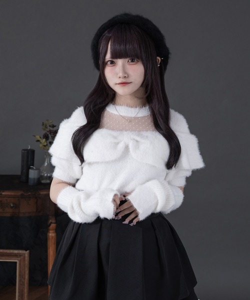 Pal elfy ニット セーター アームウォーマー付きリボンシャギーニット