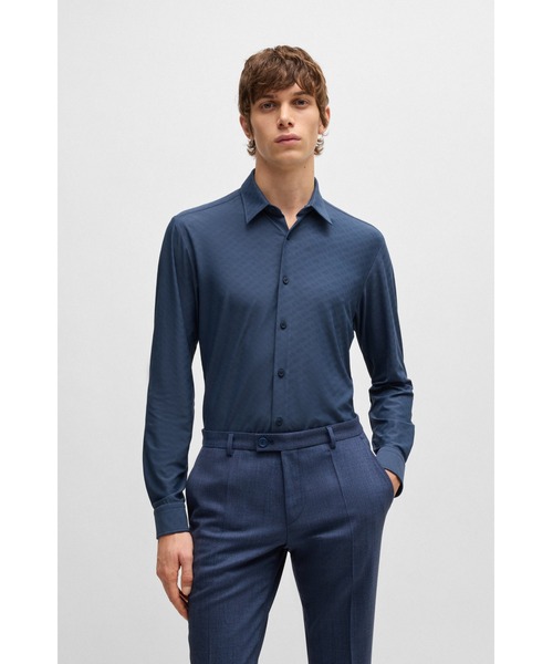 新品✨【HUGO BOSS】ストレッチシャツ SLIM FIT ネイビー 44 BOSS（HUGO BOSS） シャツ スリムフィットシャツ パフォーマンス