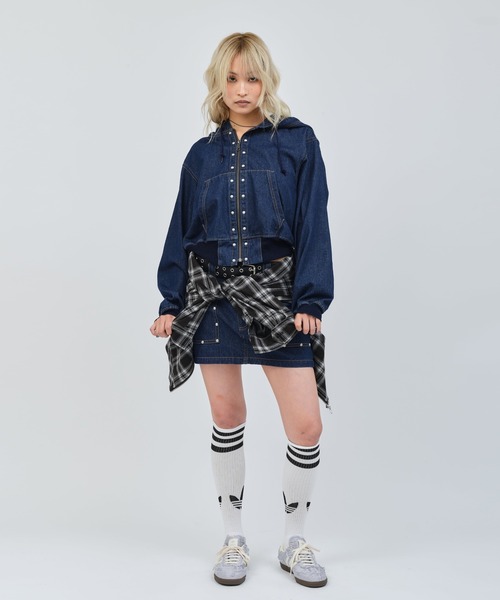 atmos girls コート アウター atmos pink Studs Denim Hoodie