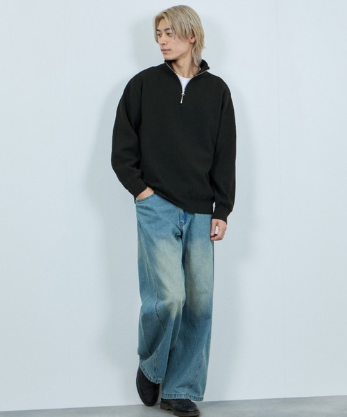 NAVY セーター ニット 快適ミラノリブハーフジップニット