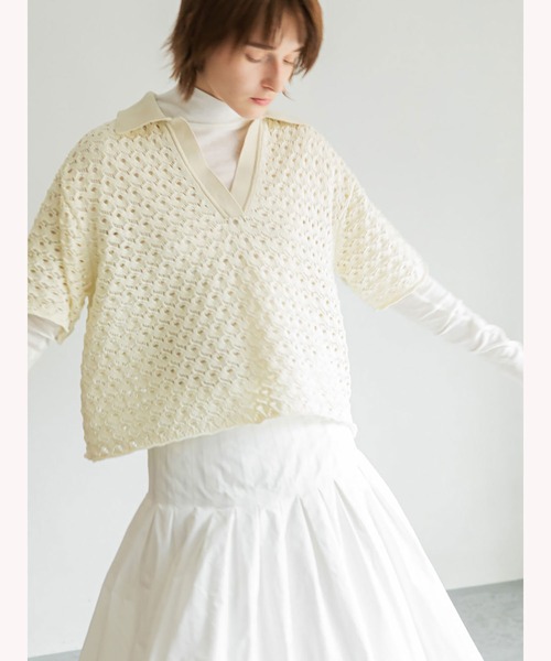 「enchainement」 半袖ニット フリー オフホワイト レディース_画像4
