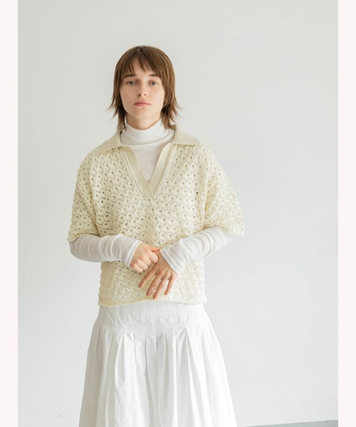 「enchainement」 半袖ニット フリー オフホワイト レディース_画像7