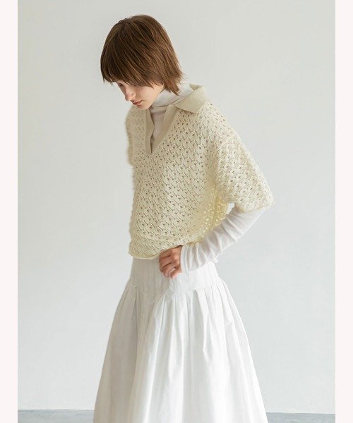 「enchainement」 半袖ニット フリー オフホワイト レディース_画像9