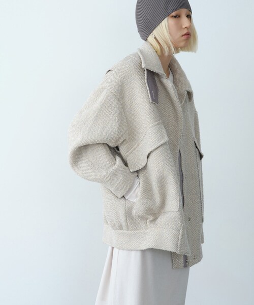 ダウンコート ダウンジャケット oversized tweed blouson レディースの画像