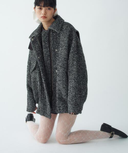 ダウンコート ダウンジャケット oversized tweed blouson レディースの画像