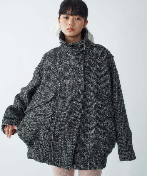 ダウンコート ダウンジャケット oversized tweed blouson レディースの画像