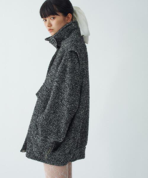 ダウンコート ダウンジャケット oversized tweed blouson レディースの画像