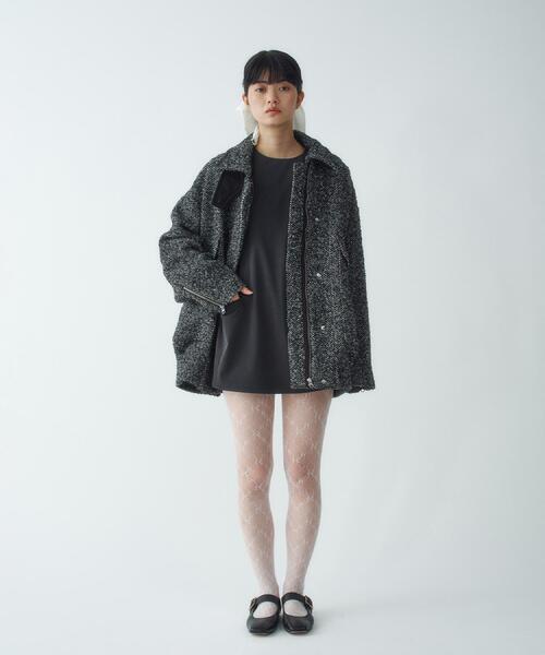 ダウンコート ダウンジャケット oversized tweed blouson レディースの画像