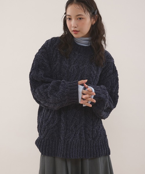 MUHET（ミュエータ） ニット セーター velour chenille yarn cable